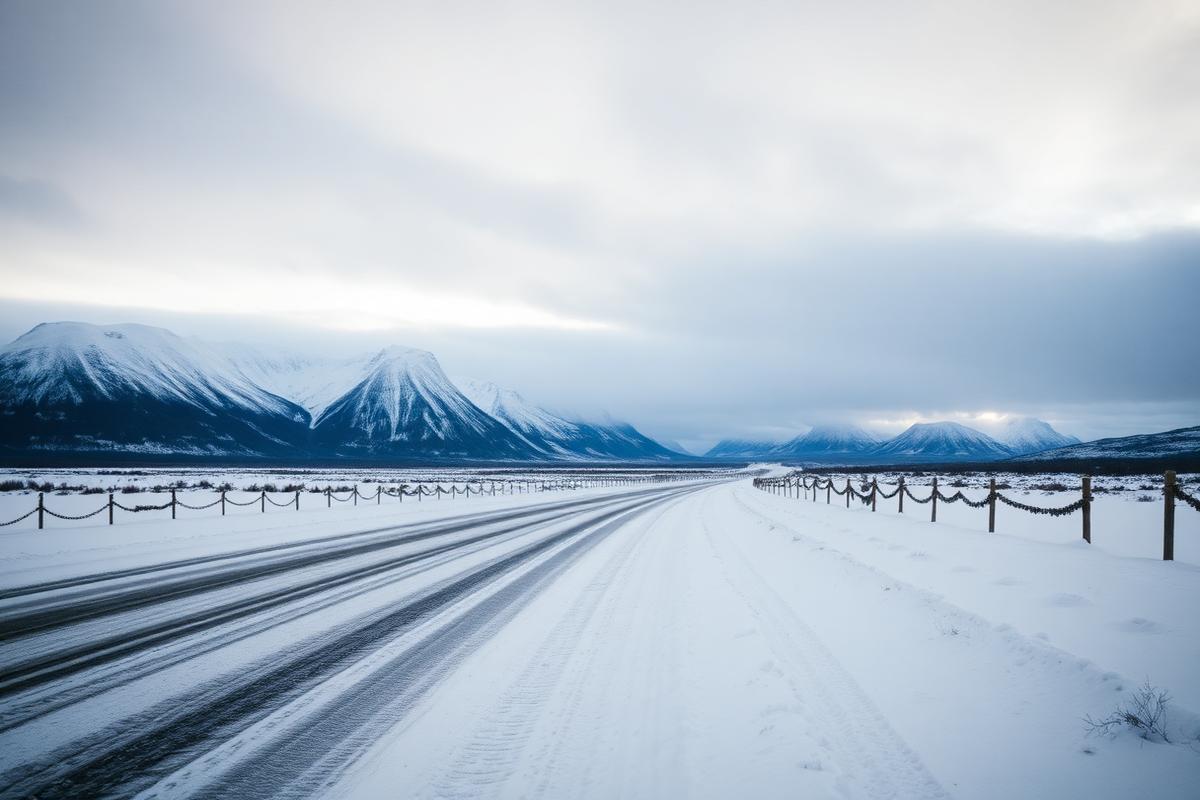Winter road through Arctic mountains